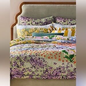 Anthropologie Gemma Purple and Yellow Floral Quilt